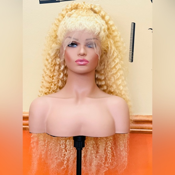 28” Blonde  Deep curly transparent wig - Picture 2 of 4